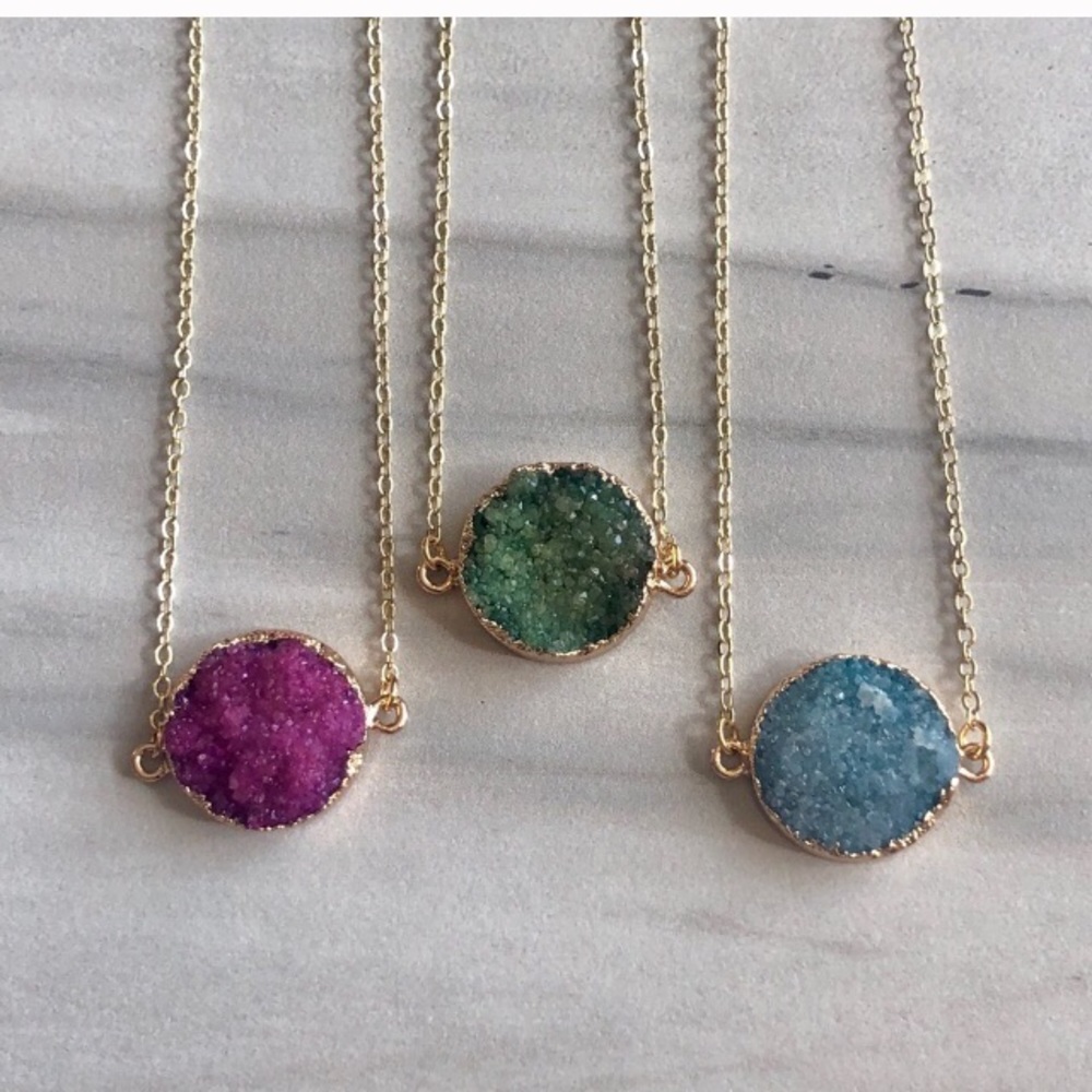 Druzy Crystal 14K Gold Plate Dainty - Picture 2 of 4